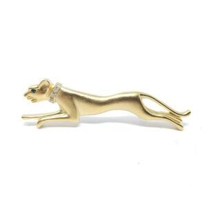Gold Panther Brooch with Crystal Collar - Women's Jewelry